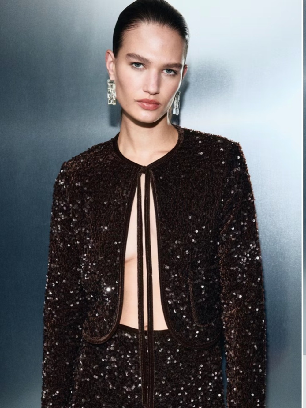 Mango Velvet Jacket w Sequins & Bow